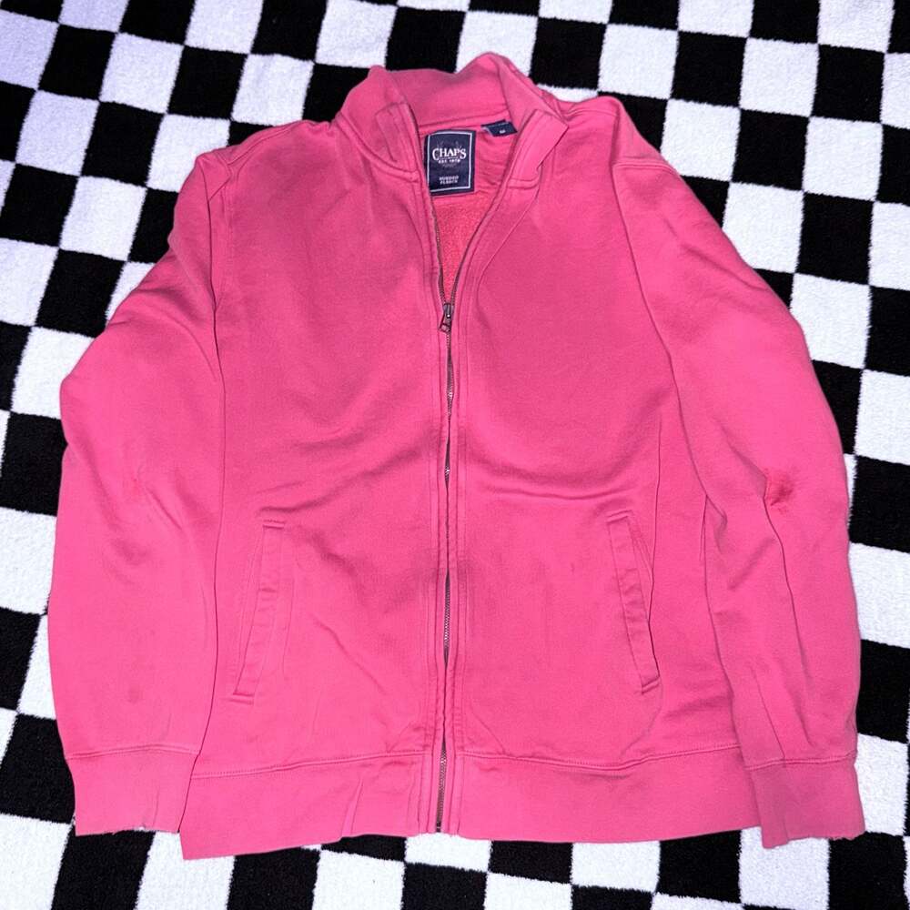 Chaps Sueded Fleece Full-Zip Sweatshirt Jacket Pink Size M